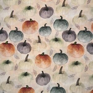 Fall Harvest Watercolor Pumpkin Cotton Fabric | 1/2 Yard | Halloween Moth Pastel